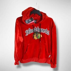 NWT FOCO NHL Women's Chicago Blackhawks Logo Velour Hooded Sweatshirt, Small